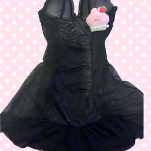 Sophie B. Black Mesh Dress with pink underlay